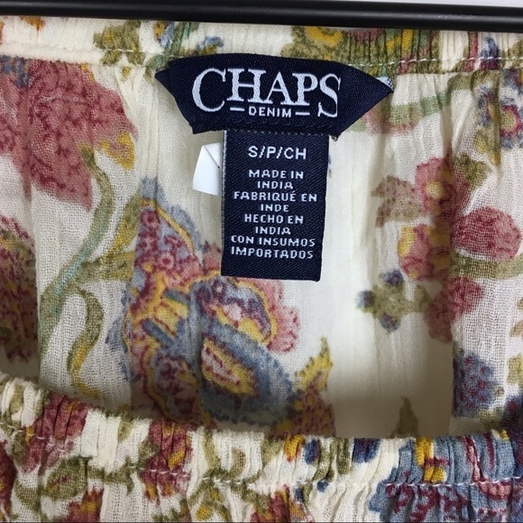 CHAPS Blouse Top Floral Peasant Elastic Scoop Neck Sheer Lightweight Size Small - Picture 6 of 10